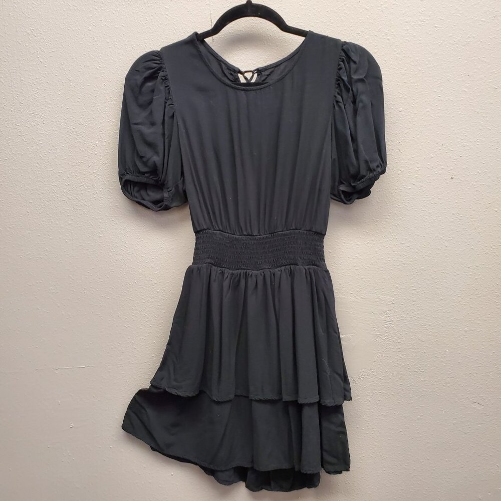 Wild Fable Dress Womens Small Puff Sleeve Tiered Ruffle Short Open Back Mini